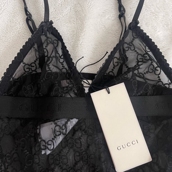 BNWT Gucci All Over GG logo Tulle Bodysuit Black - Picture 2 of 2